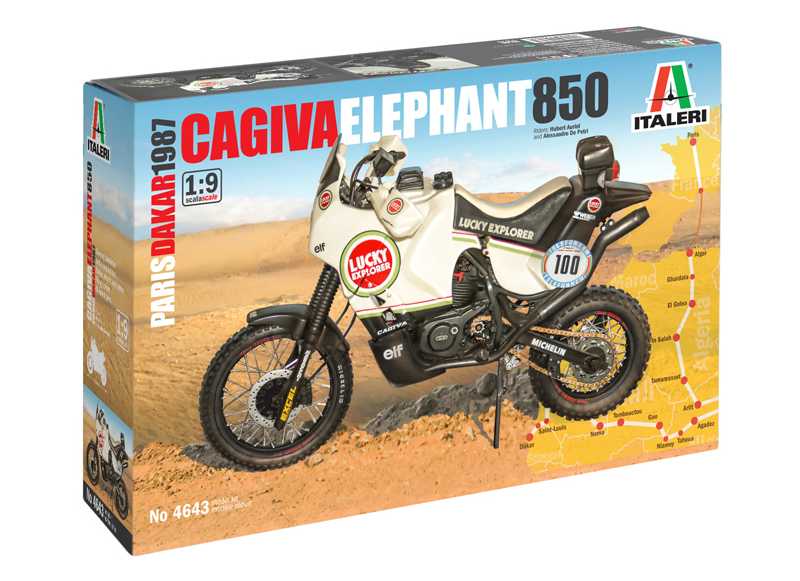 1/9 Plastikový model - motorka 4643 - Cagiva Elephant 850 Paris-Dakar 1987
