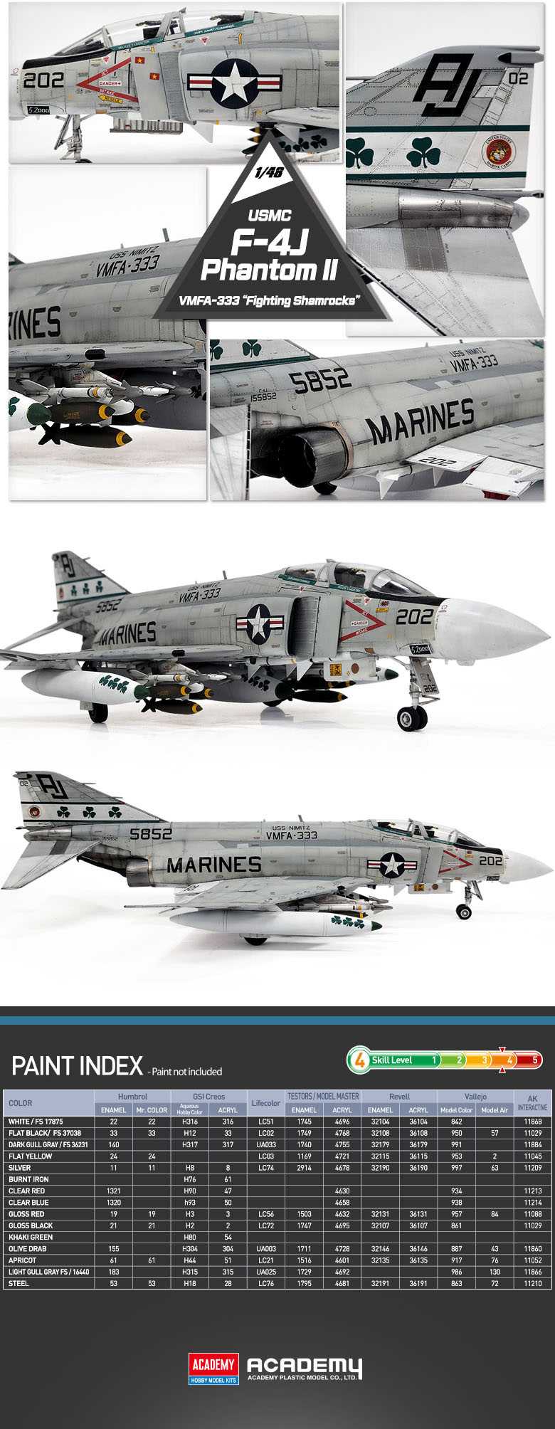 Model Kit letadlo 12356 - USMC F-4J Phantom II "VMFA-333 Fighting Shamrocks" (1:48)
