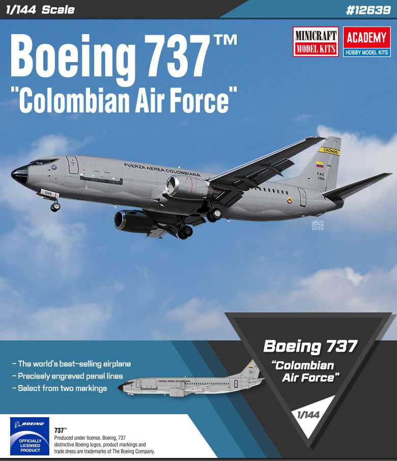 Model Kit lietadlo 12639 - Boeing 737 "Colombian Air Force" (1:144) 36-12639