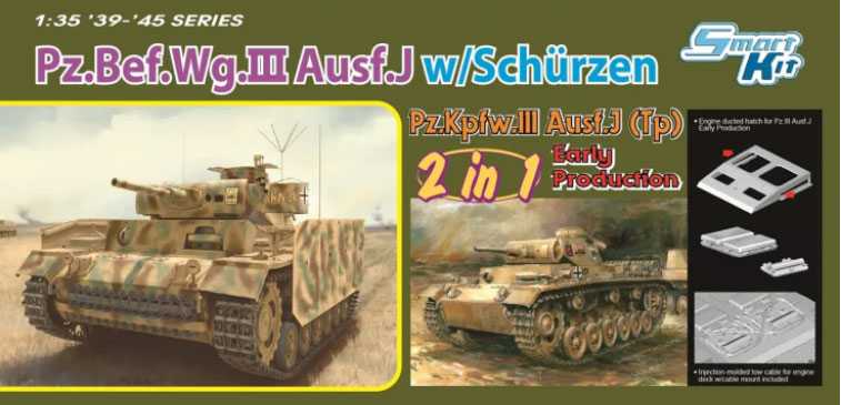 Model Kit tank 6628 - Pz.Bef.Wg.III Ausf.J / Pz.III Ausf.J (Tp) Early Production (2 in 1) (1:35) 34-6628