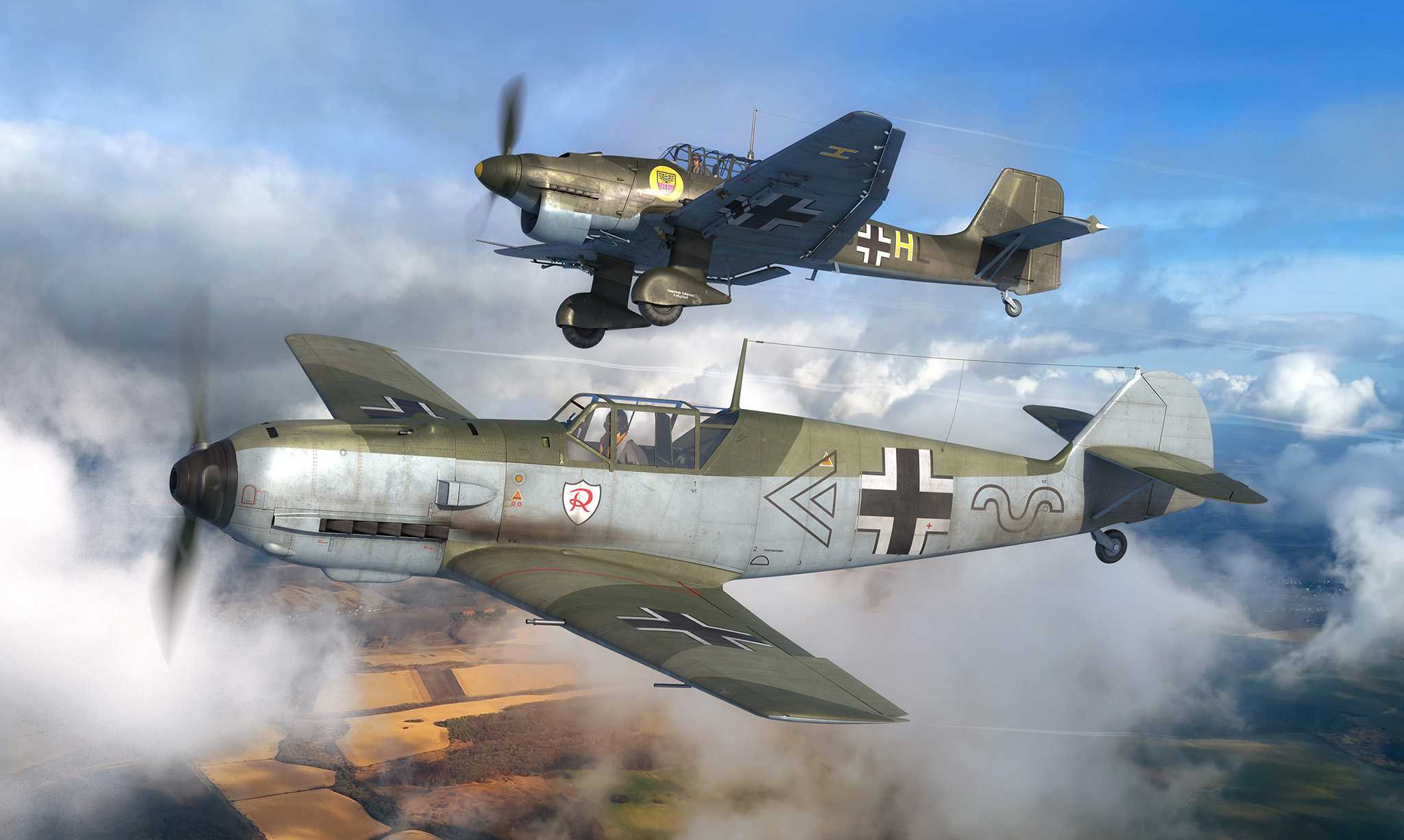 Plastic ModelKit letadlo 03770 - Messerschmitt Bf109E & Junkers Ju87B Stuka (1:144)