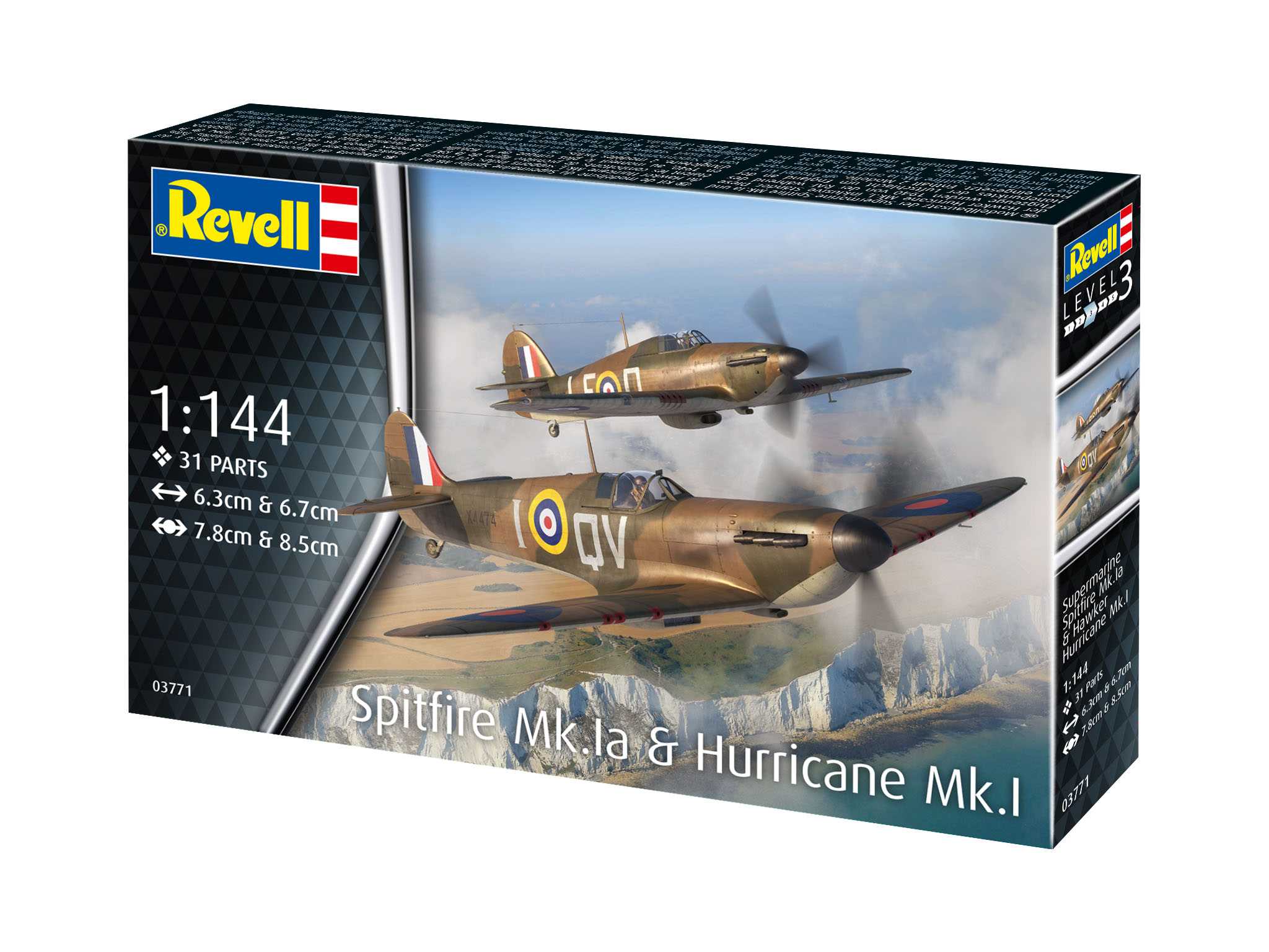 Plastic ModelKit letadlo 03771 - Supermarine Spitfire Mk.Ia & Hawker Hurricane Mk.I (1:144)