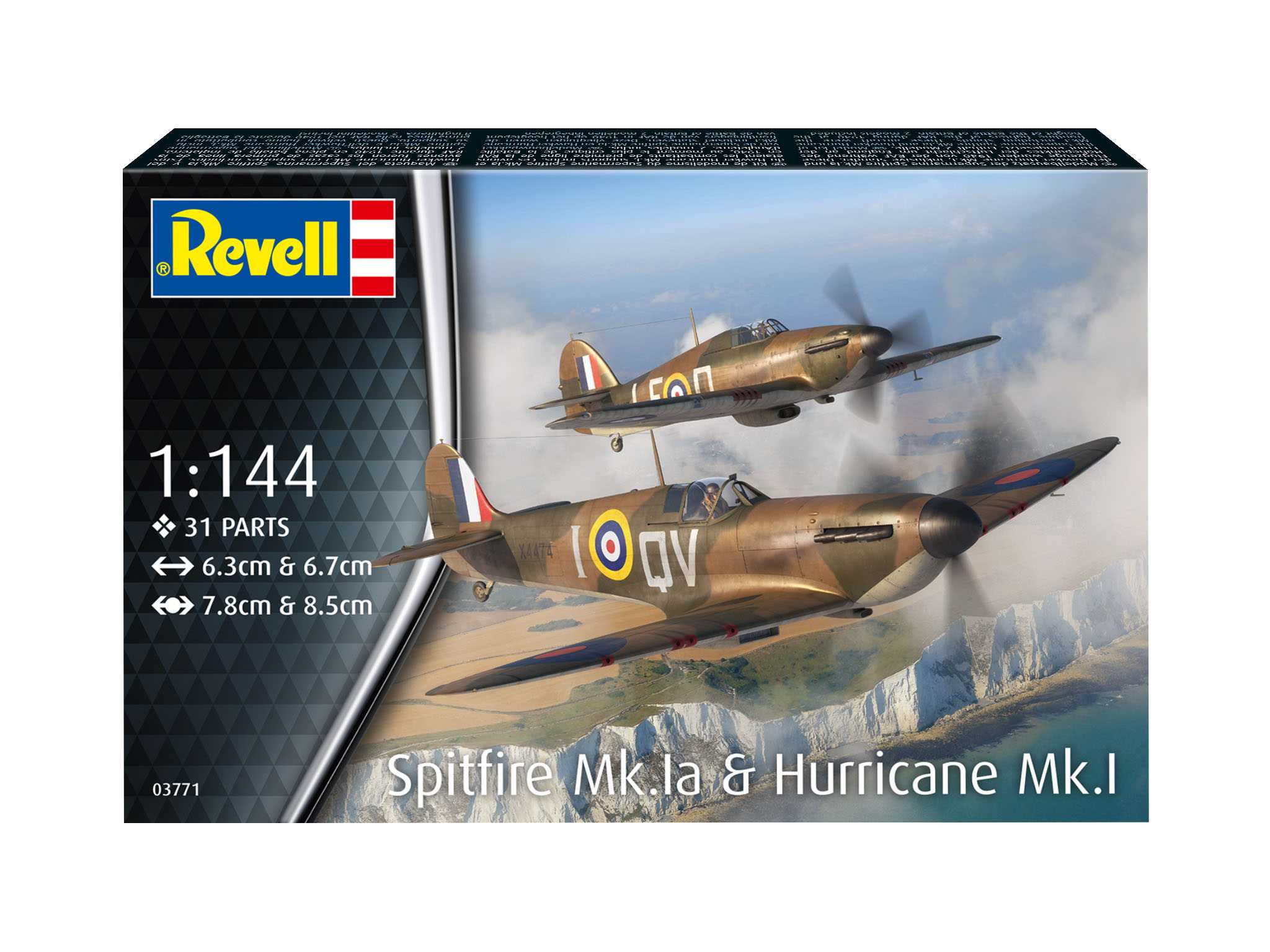 Plastic ModelKit letadlo 03771 - Supermarine Spitfire Mk.Ia & Hawker Hurricane Mk.I (1:144)