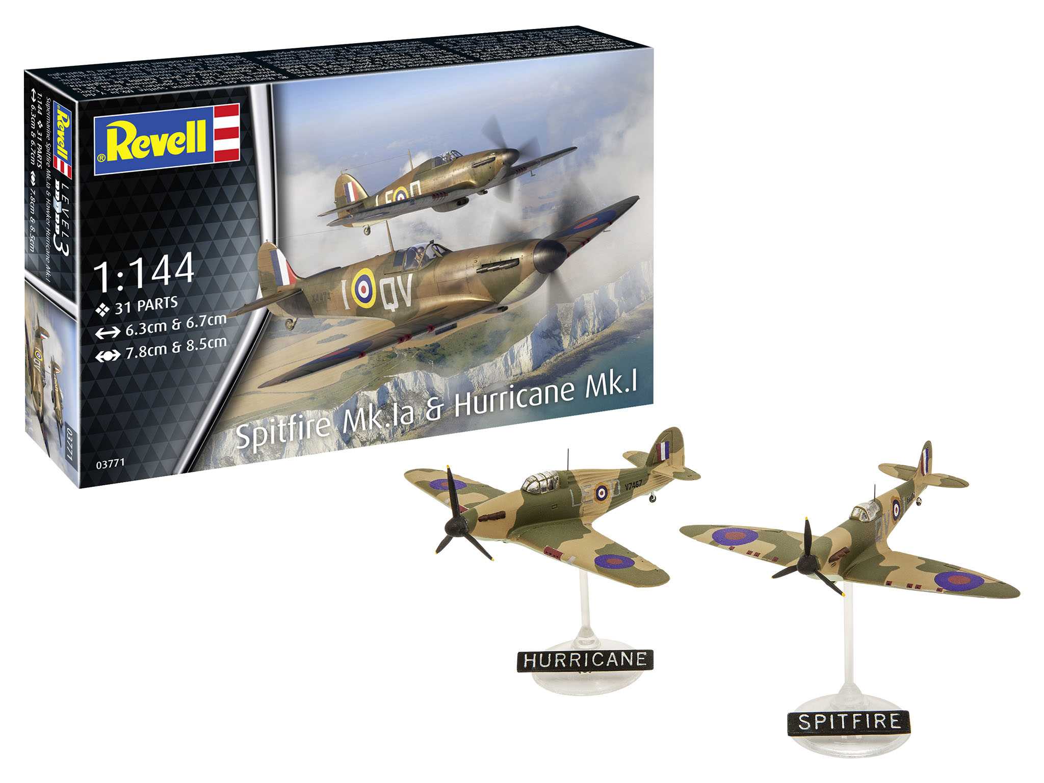Plastic ModelKit letadlo 03771 - Supermarine Spitfire Mk.Ia & Hawker Hurricane Mk.I (1:144)