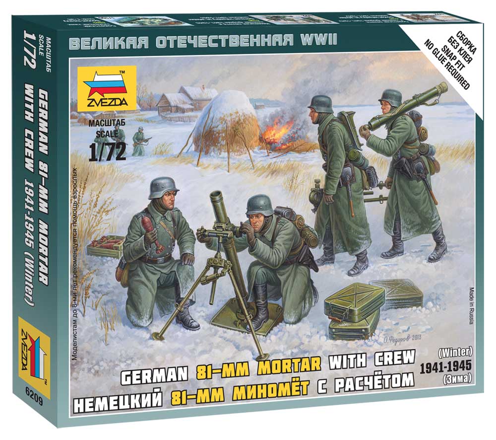 Snap Kit figurky 6209 - Ger. 80mm Mortar with Crew (Winter Unif.) (1:72)