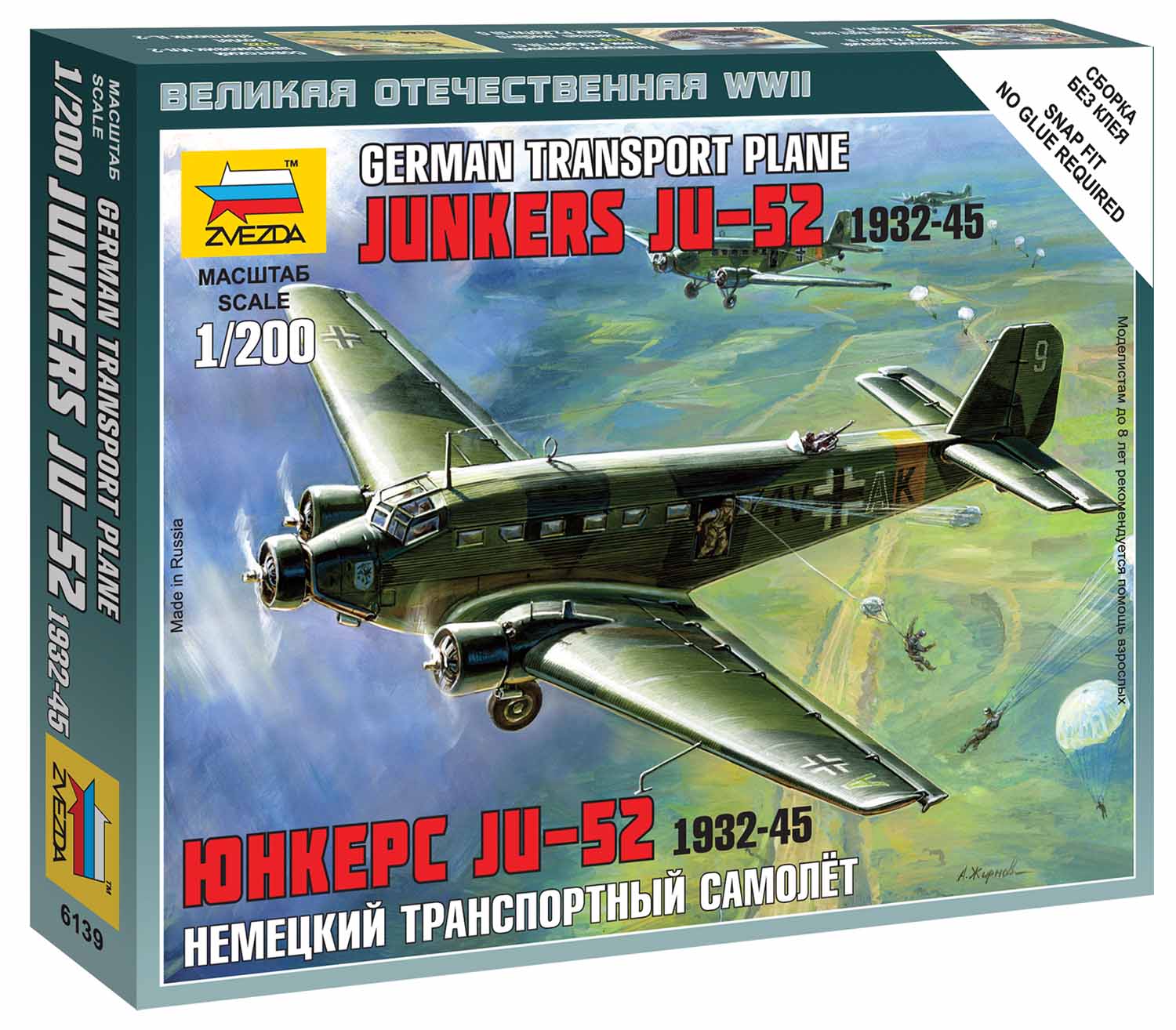 Snap Kit letadlo 6139 - Junkers Ju-52 Transport Plane (1:200)