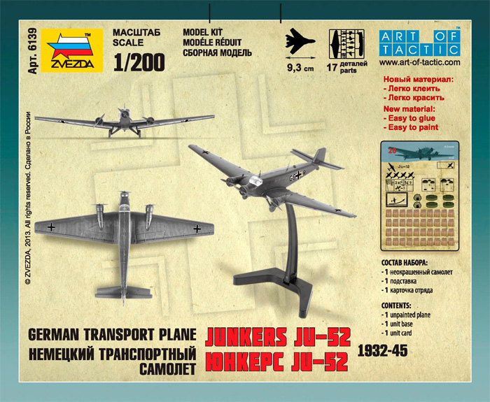 Snap Kit letadlo 6139 - Junkers Ju-52 Transport Plane (1:200)