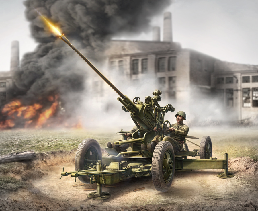 Wargames (WWII) figurky 6115 - Soviet Anti-Aircraft Gun 61-K with Crew (1:72)